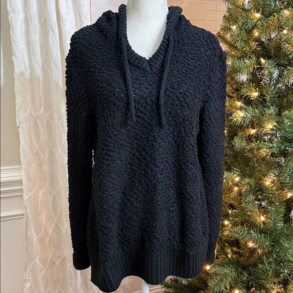 GreenTea Sweater Hoodie Women’s Large Soft Textured Black Pullover